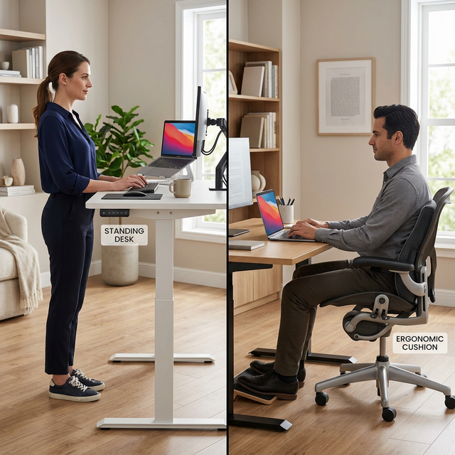 Alternancia postural: cuándo usar standing desk y cuándo cojín ergonómico
