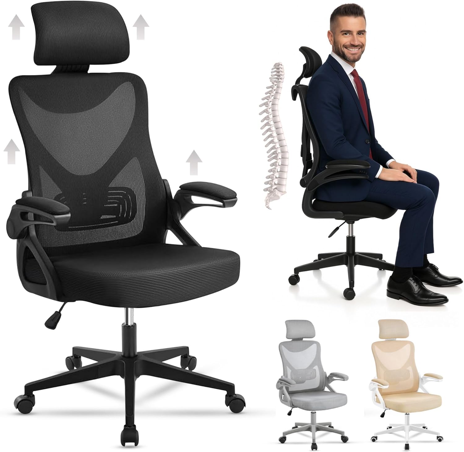 Silla ergonómica de oficina con soporte lumbar integrado y malla transpirable