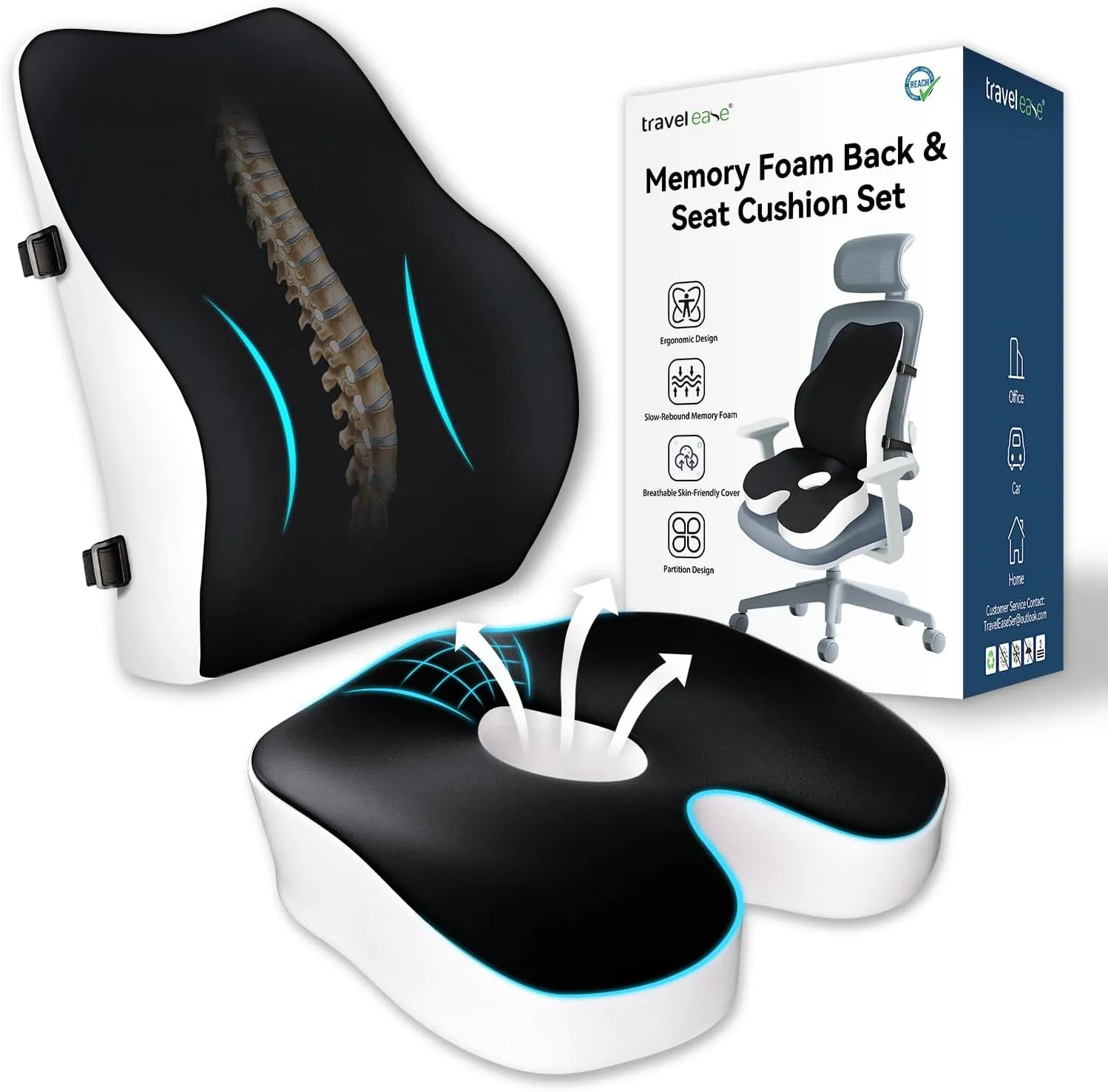 Travel Ease Set Cojín + Almohada Lumbar